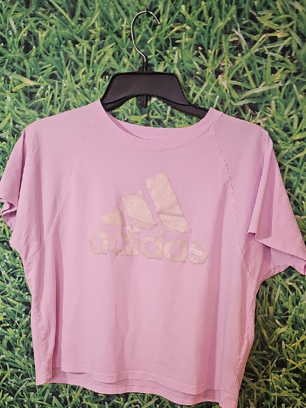 adidas Pink Short Sleeve Tee with Metallic Logo